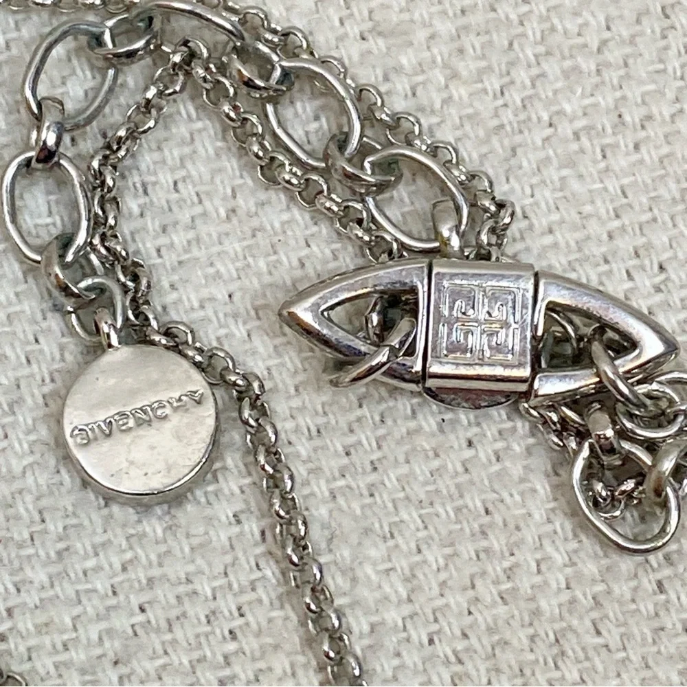 Givenchy Silver Y Necklace with Blue Crystals
